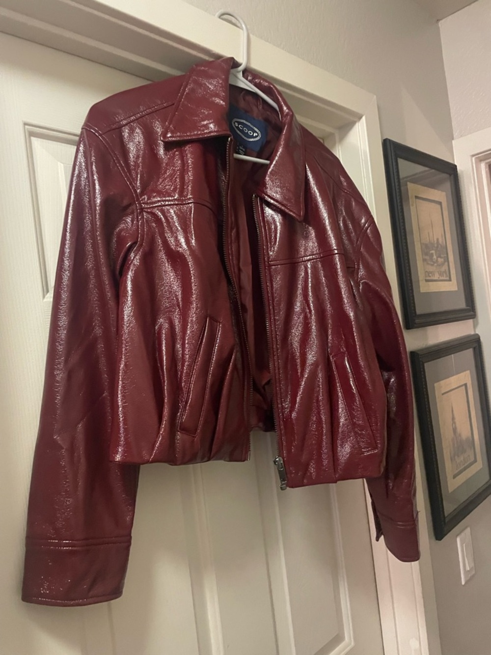 SKU 0027 Women's Burgundy Faux Leather Zip Jacket